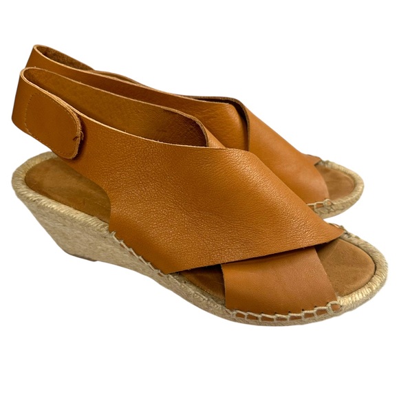 Anthropologie Shoes - Maypol Anthropologie Leather Wedge Espadrille Criss Cross Sandals Size 37